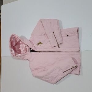 Baby Phat Girls Light Pink Quilted Hooded Jacket with Gold Emblem